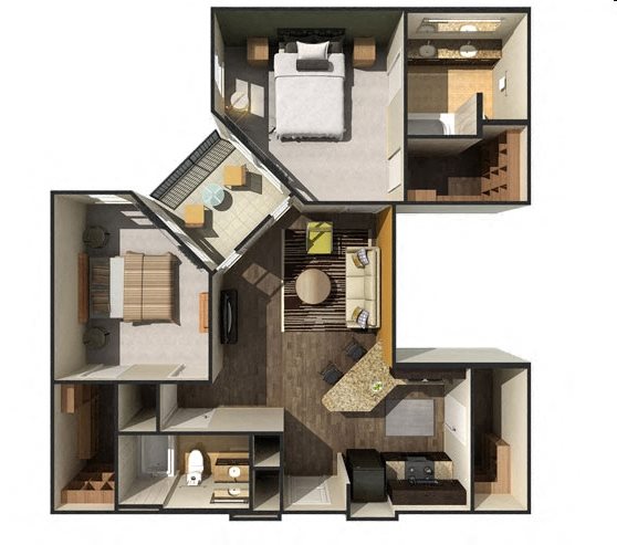 2 bedroom 1030 sf